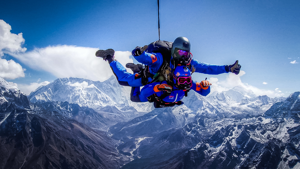 Sky diving from mount everest